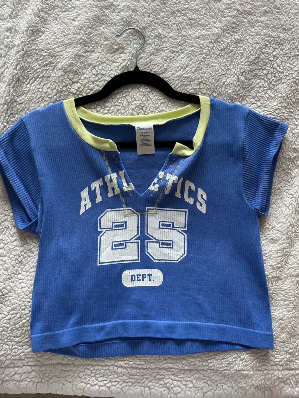 No Boundaries Blue Cropped Tee with Yellow Trim & '25' Graphic